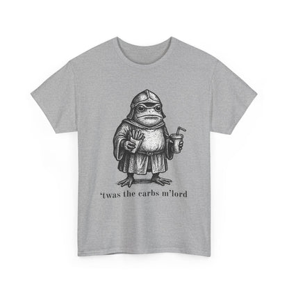 T-Shirt — 'It was the carbs m'lord'  Funny Frog Knight Graphic Tee