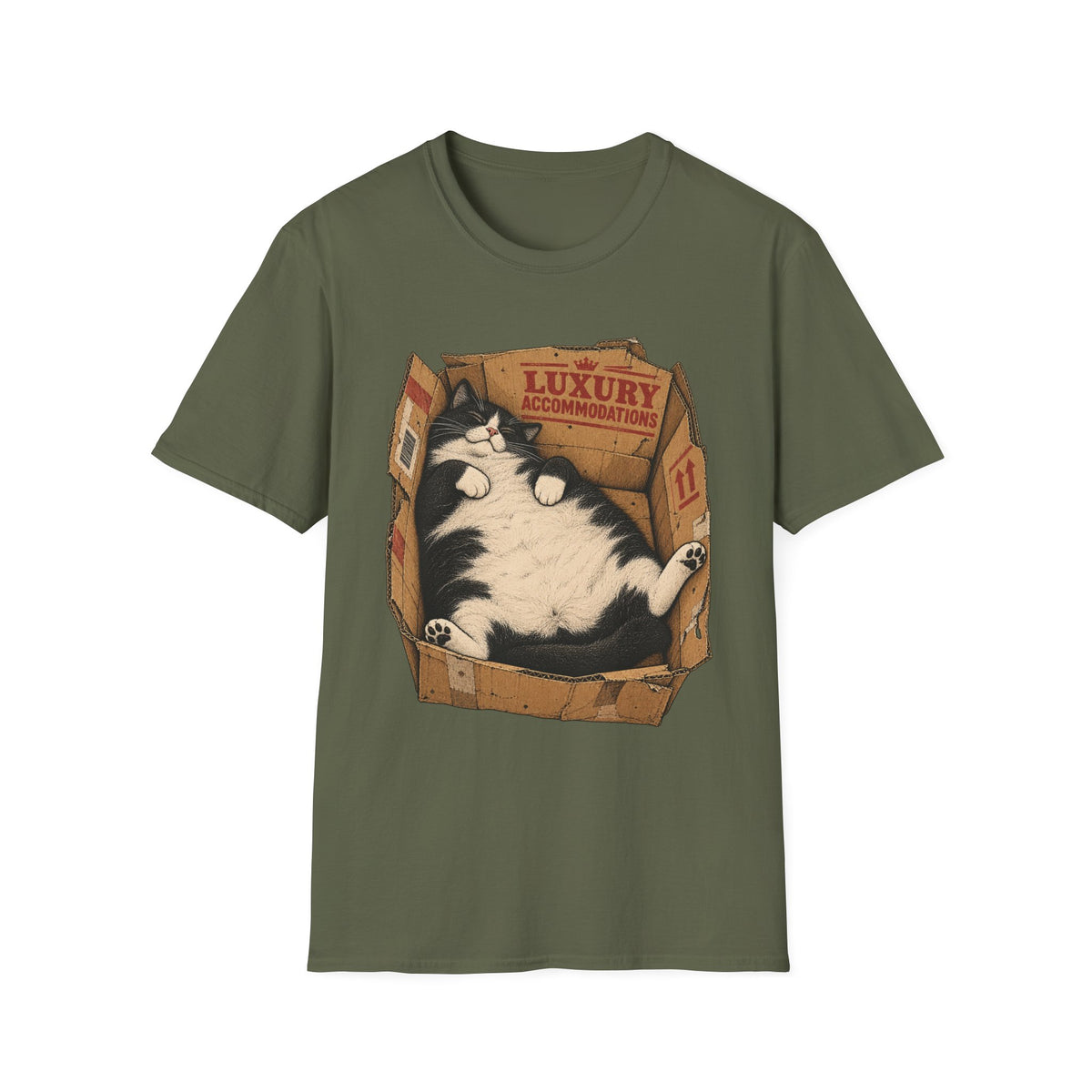Luxury Cat in Box T-Shirt – Funny Sleepy Cat Graphic Tee