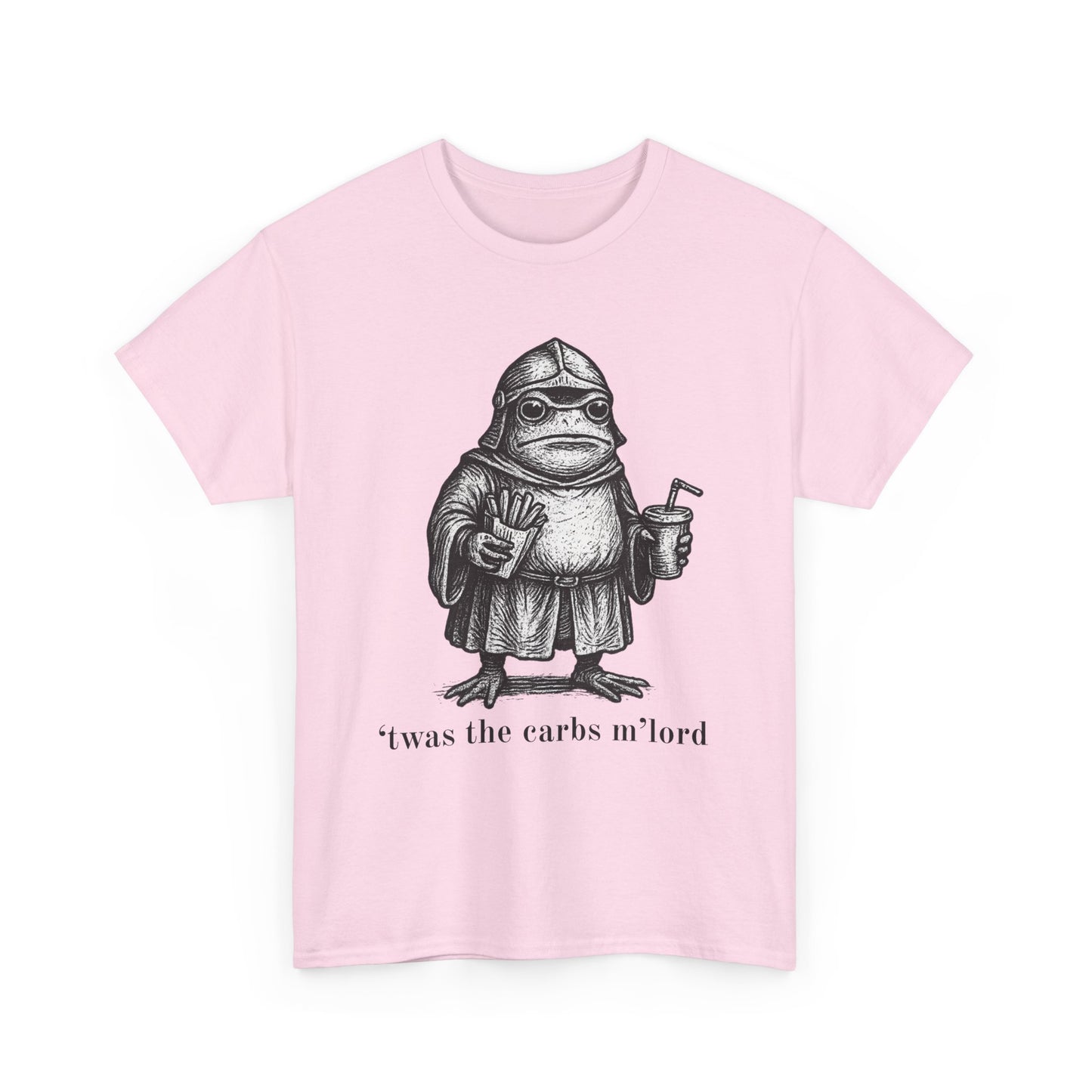 T-Shirt — 'It was the carbs m'lord'  Funny Frog Knight Graphic Tee
