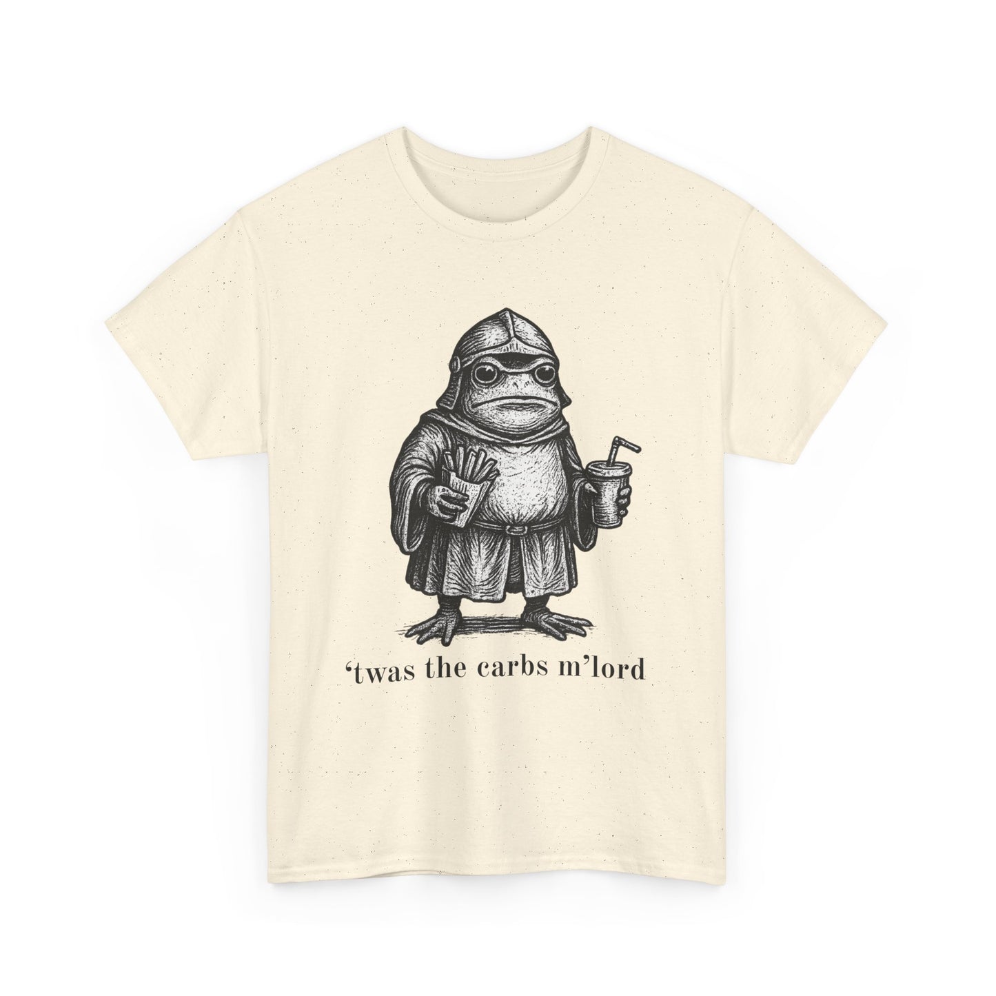 T-Shirt — 'It was the carbs m'lord'  Funny Frog Knight Graphic Tee