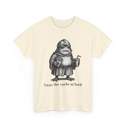 T-Shirt — 'It was the carbs m'lord'  Funny Frog Knight Graphic Tee