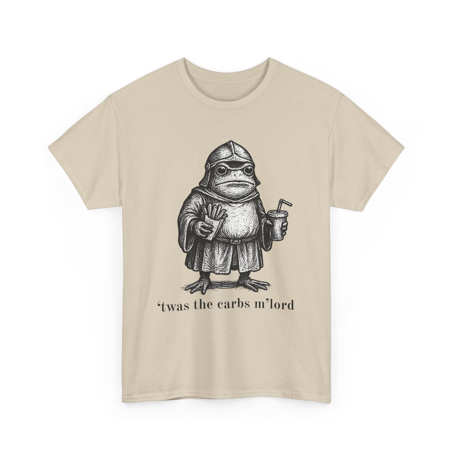 T-Shirt — 'It was the carbs m'lord'  Funny Frog Knight Graphic Tee