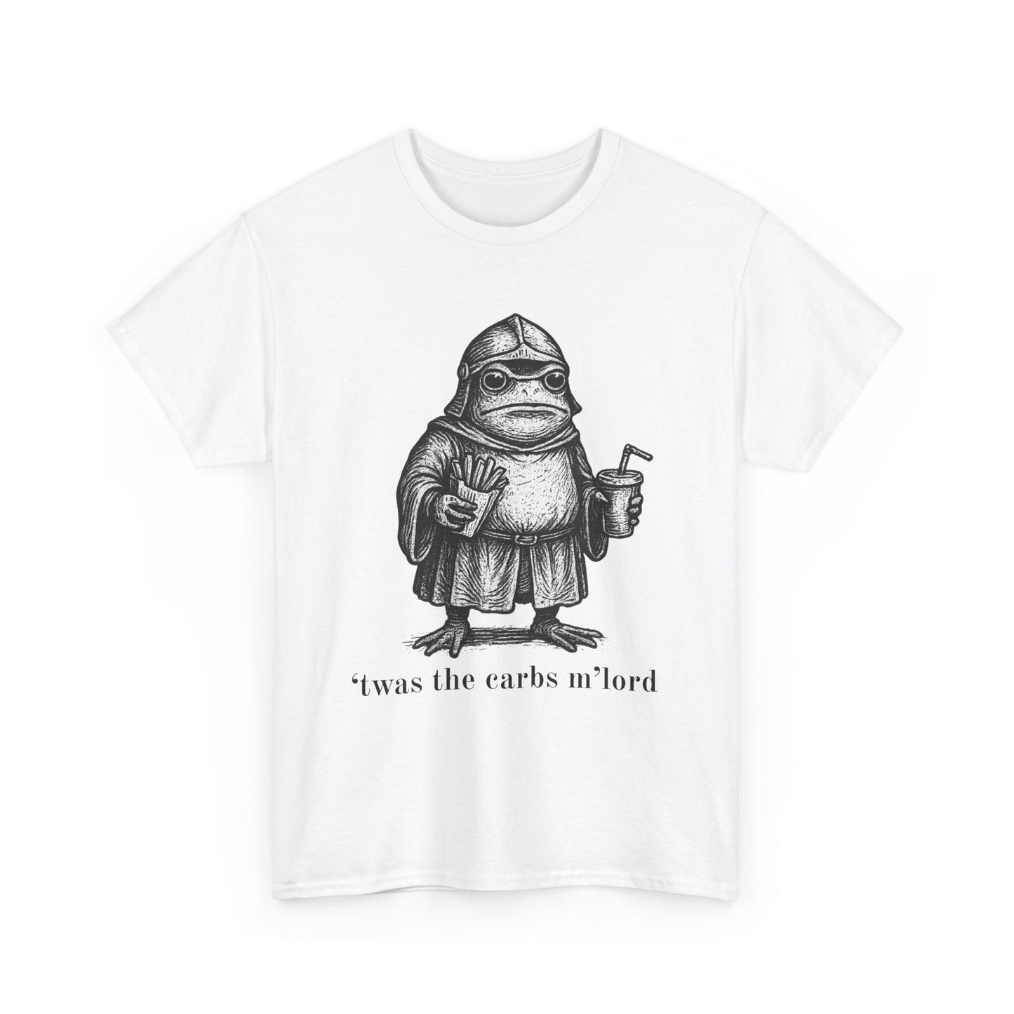 T-Shirt — 'It was the carbs m'lord'  Funny Frog Knight Graphic Tee