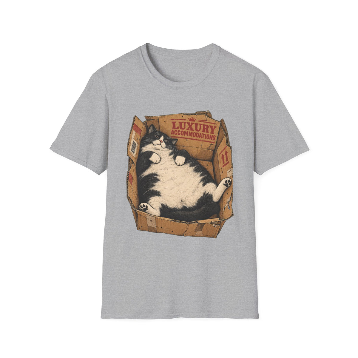 Luxury Cat in Box T-Shirt – Funny Sleepy Cat Graphic Tee