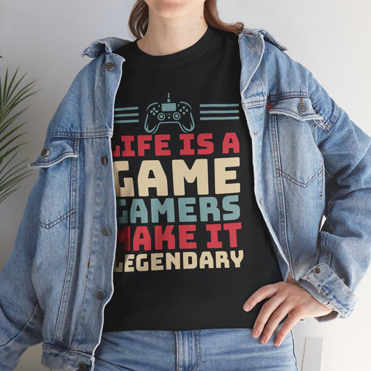 Gamer T-Shirt — "Life Is A Game, Gamers Make It Legendary" Retro Controller Tee